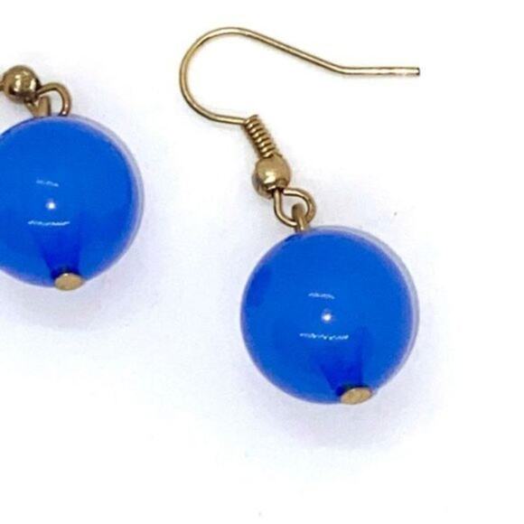 Blue Sphere Bead Dangle Earrings - Picture 3 of 3